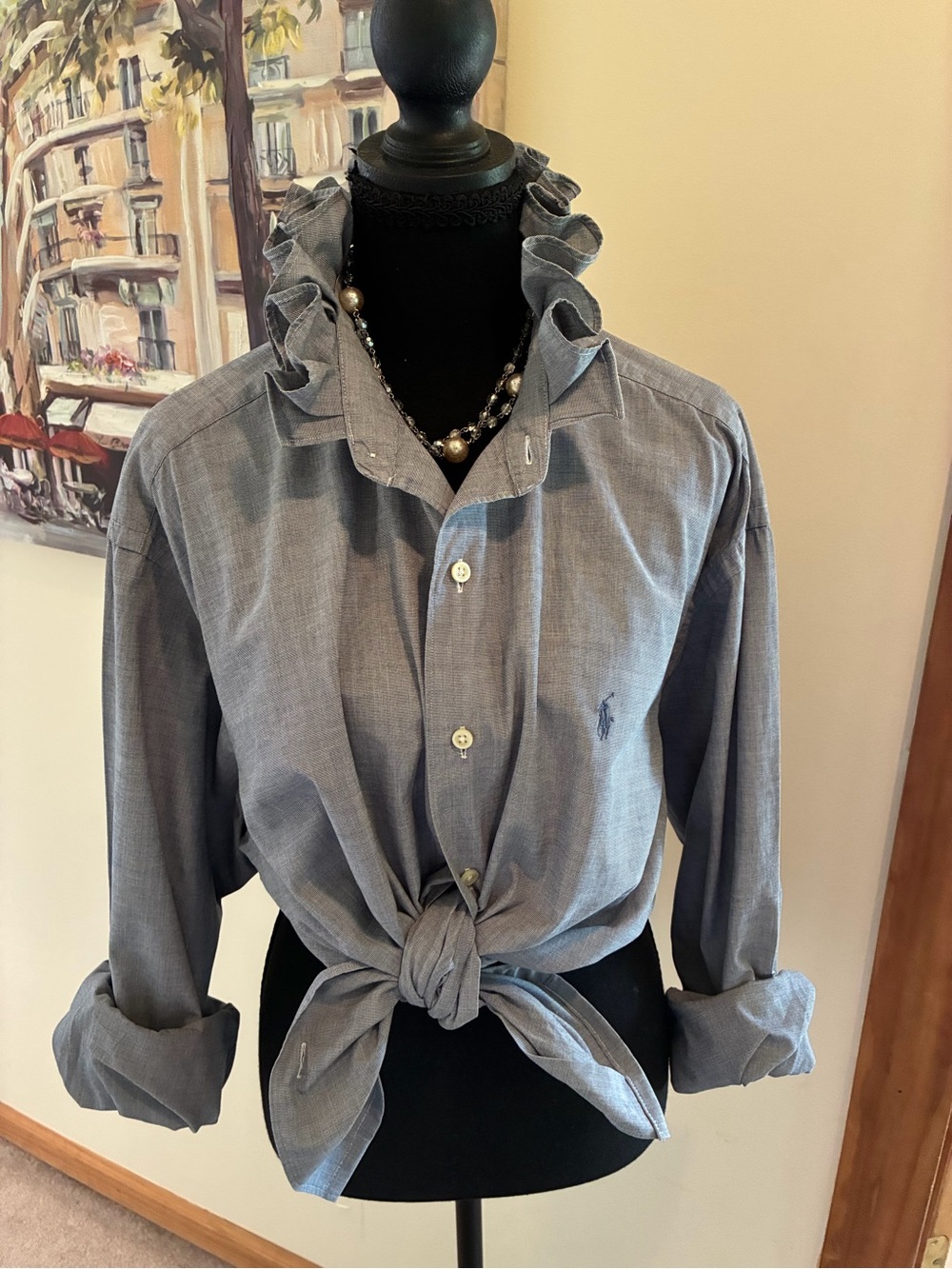 Polo by Ralph Lauren Chambray-Style Blue Ruffled Collar Button-Down